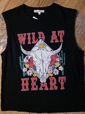 Ruby & Lace Black 'Wild At Heart' Graphic Tank Size M